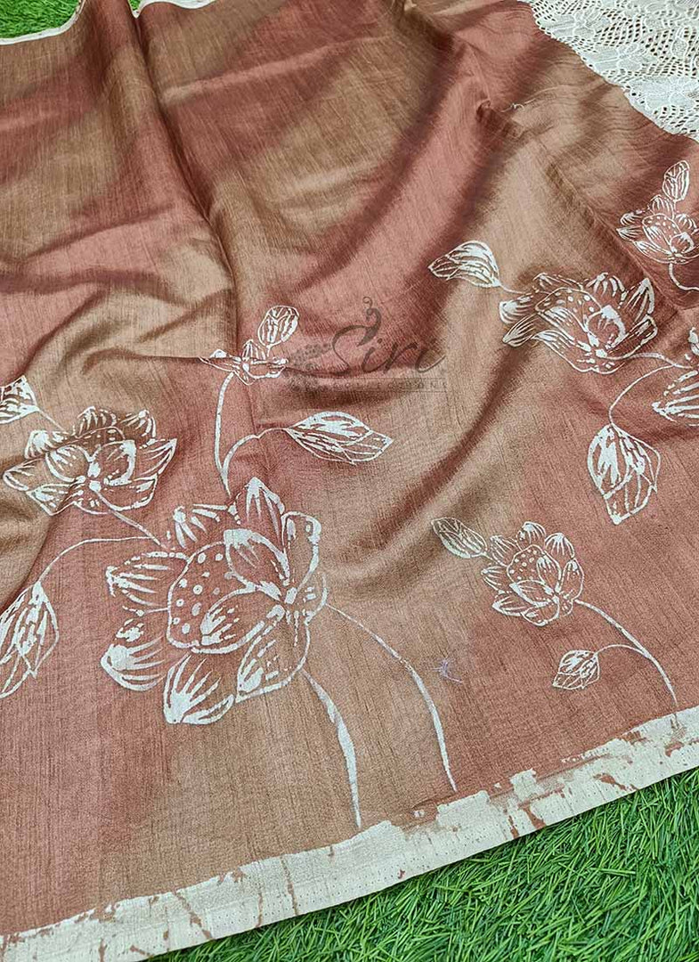 Elegant Digital Print Semi Tussar Saree in Cutwork Pallu