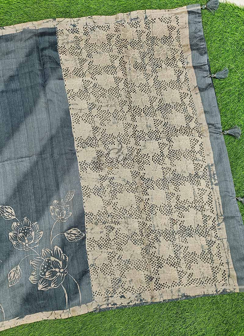 Elegant Digital Print Semi Tussar Saree in Cutwork Pallu