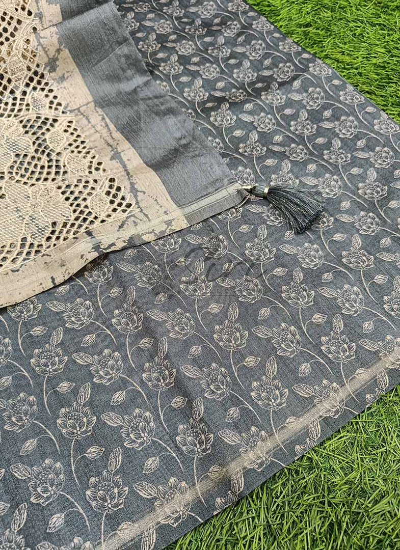 Elegant Digital Print Semi Tussar Saree in Cutwork Pallu