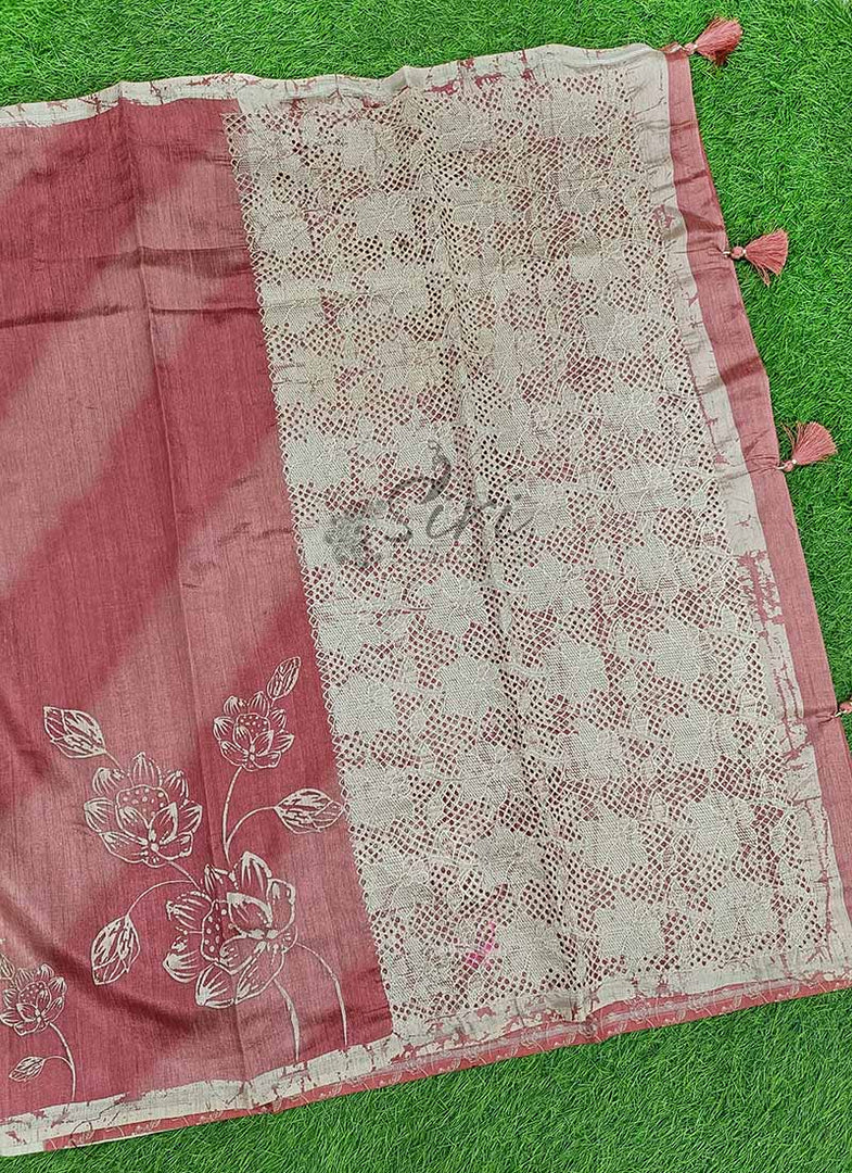 Elegant Digital Print Semi Tussar Saree in Cutwork Pallu