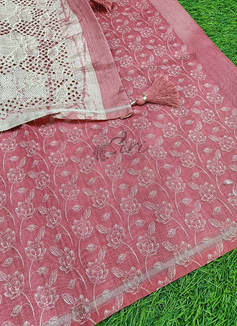 Elegant Digital Print Semi Tussar Saree in Cutwork Pallu