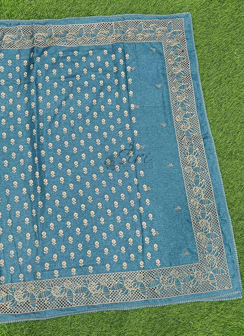 Designer Digital Print Semi Tussar Saree in Cutwork Borders