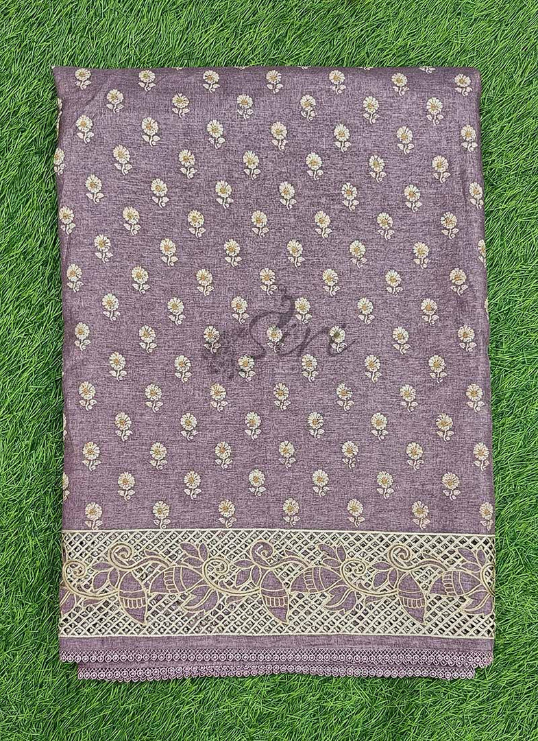 Designer Digital Print Semi Tussar Saree in Cutwork Borders