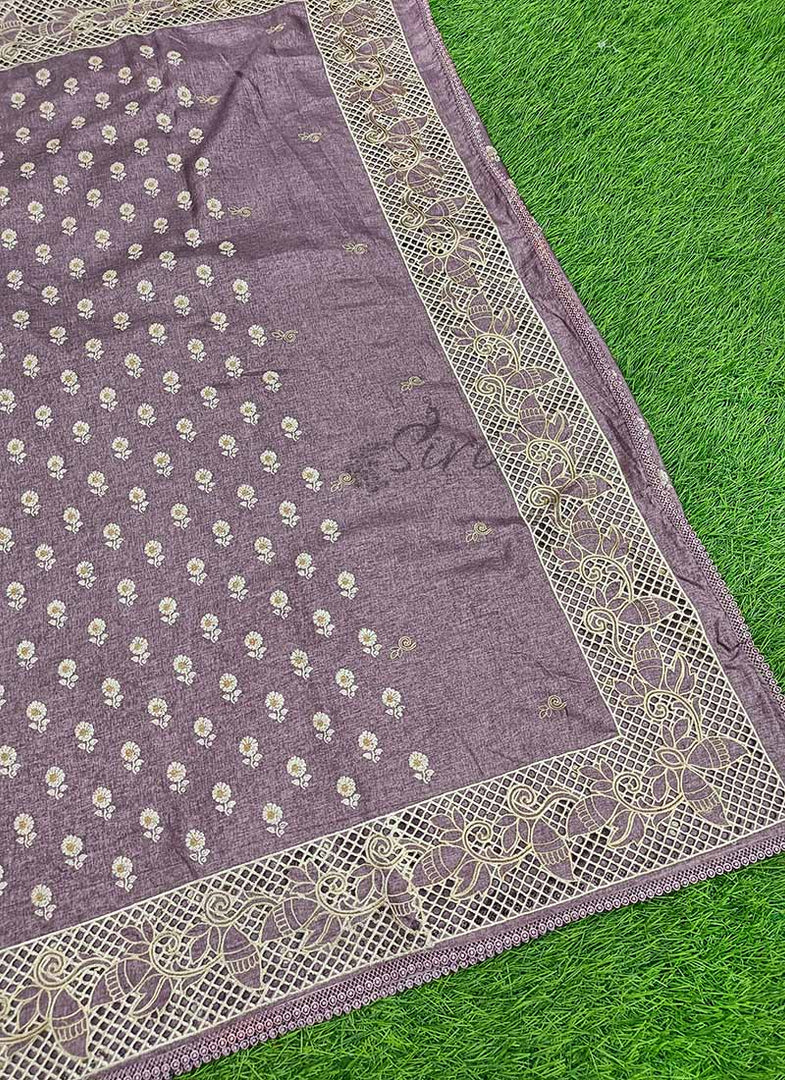 Designer Digital Print Semi Tussar Saree in Cutwork Borders