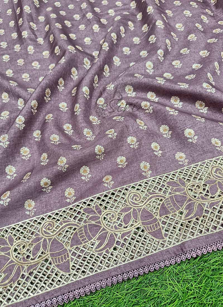 Designer Digital Print Semi Tussar Saree in Cutwork Borders