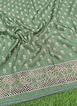 Load image into Gallery viewer, Designer Digital Print Semi Tussar Saree in Cutwork Borders
