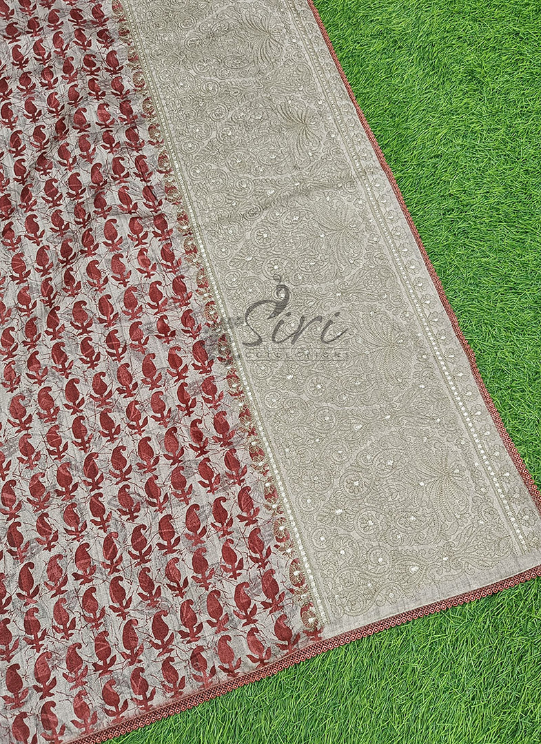 Elegant Digital Print Semi Tussar Saree in Cute Borders