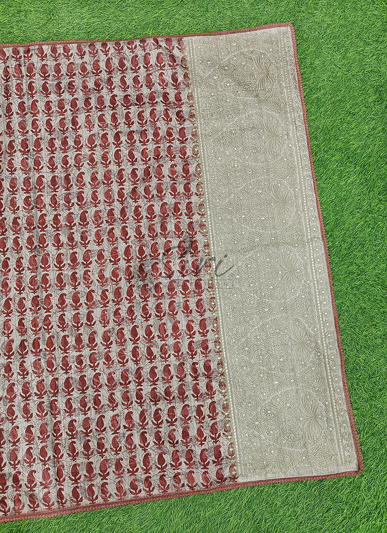 Elegant Digital Print Semi Tussar Saree in Cute Borders