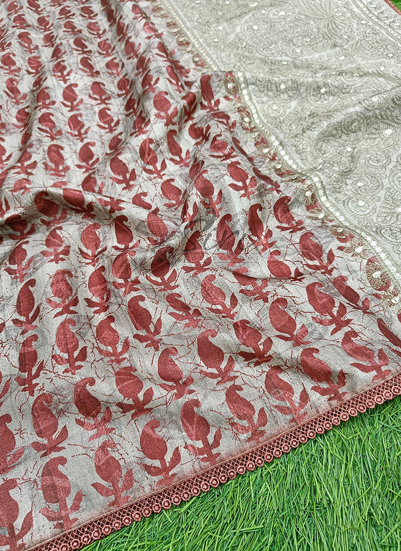 Elegant Digital Print Semi Tussar Saree in Cute Borders