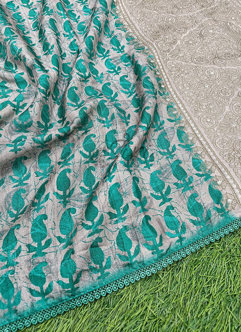 Elegant Digital Print Semi Tussar Saree in Cute Borders