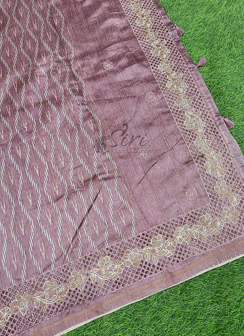 Designer Digital Print Semi Tussar Saree in Cutwork Borders