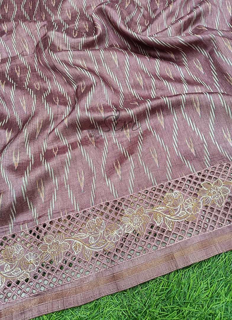 Designer Digital Print Semi Tussar Saree in Cutwork Borders