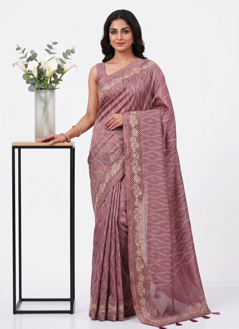 Designer Digital Print Semi Tussar Saree in Cutwork Borders