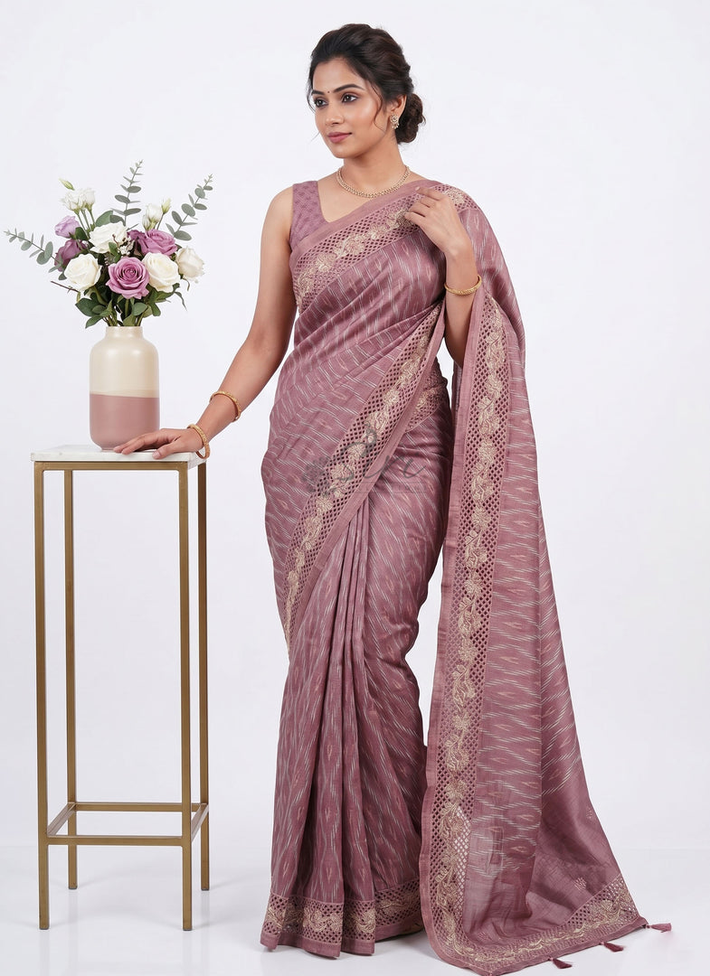 Designer Digital Print Semi Tussar Saree in Cutwork Borders