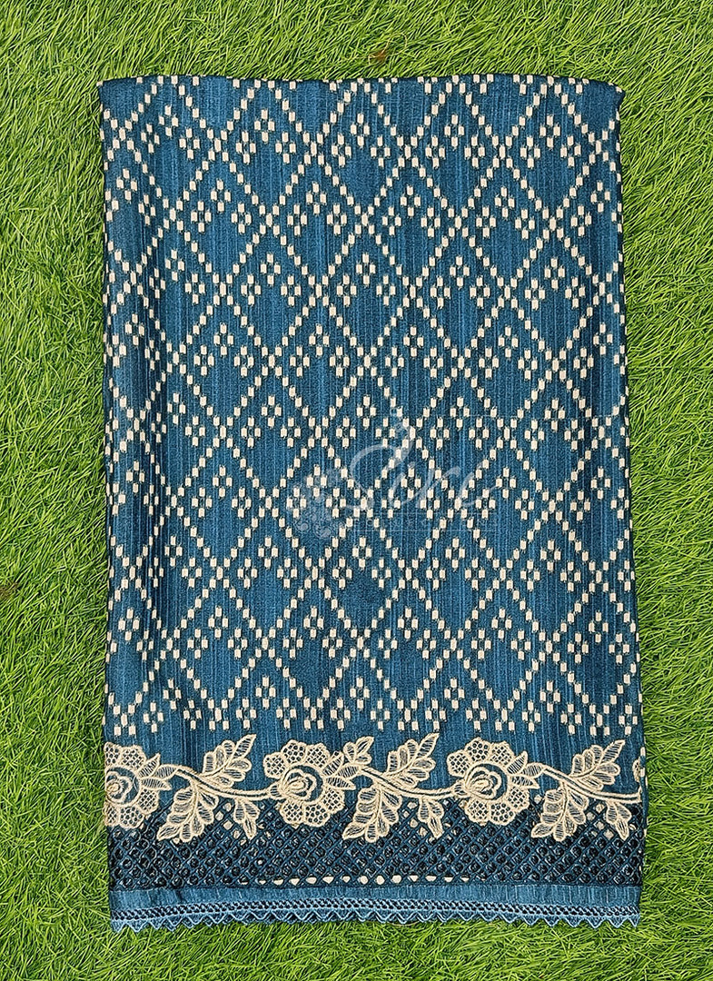 Designer Digital Print Semi Tussar Saree in Cutwork Borders