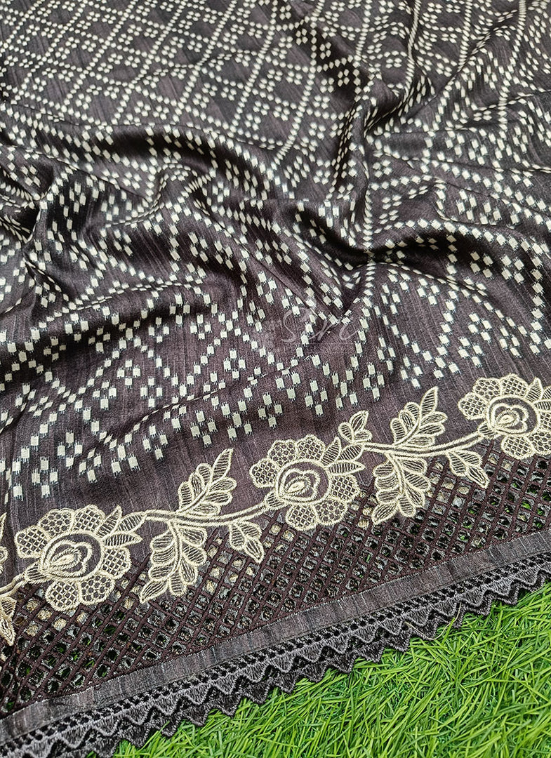 Designer Digital Print Semi Tussar Saree in Cutwork Borders