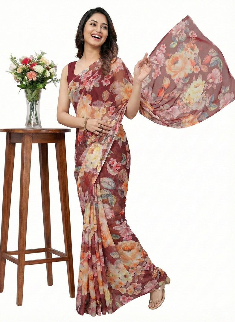 Beautiful Digital Print Nara Chiffon Saree with Blouse