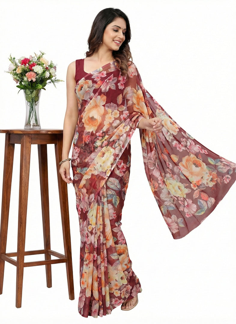 Beautiful Digital Print Nara Chiffon Saree with Blouse