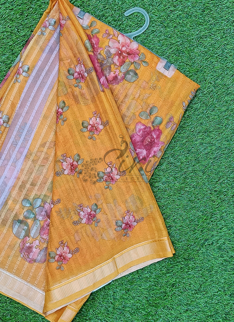 Latest Digital Print Popcorn Chiffon Saree