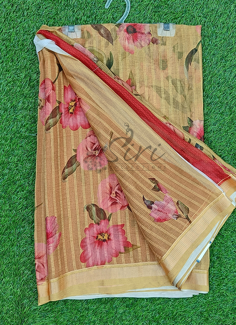 Latest Digital Print Popcorn Chiffon Saree