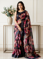 Load image into Gallery viewer, Lovely Premium Digital Print Chiffon Saree in Satin Finish Border