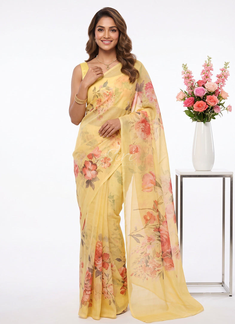 Siri Collections Premium Digital Print Chiffon Sarees with Blouse