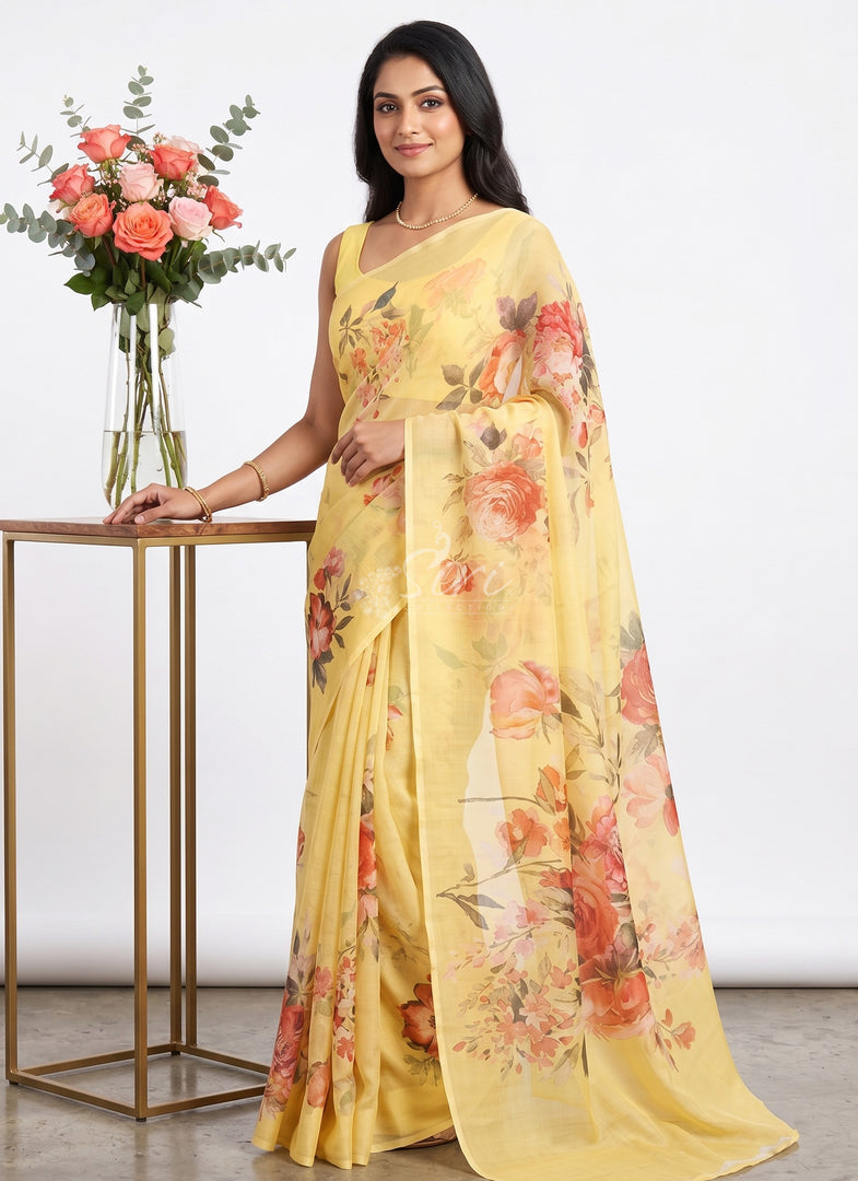 Siri Collections Premium Digital Print Chiffon Sarees with Blouse