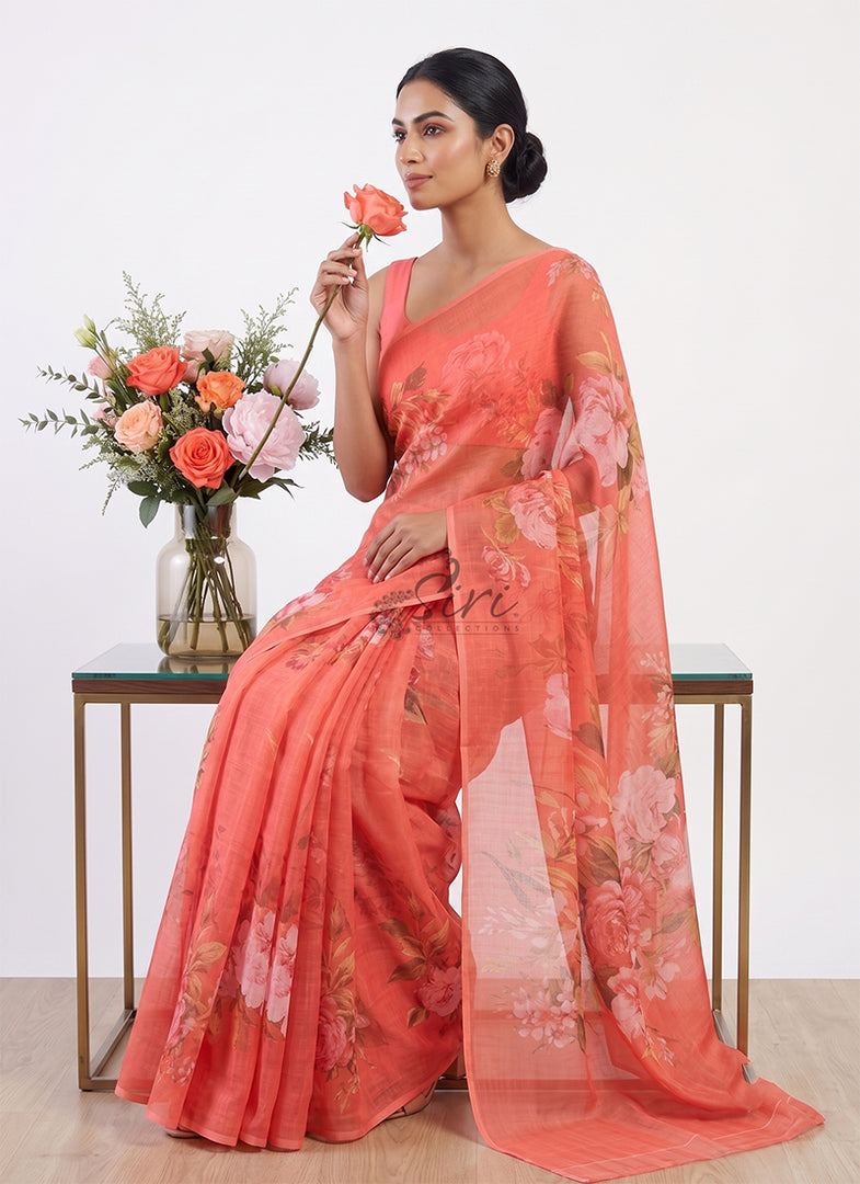 Siri Collections Premium Digital Print Chiffon Sarees with Blouse
