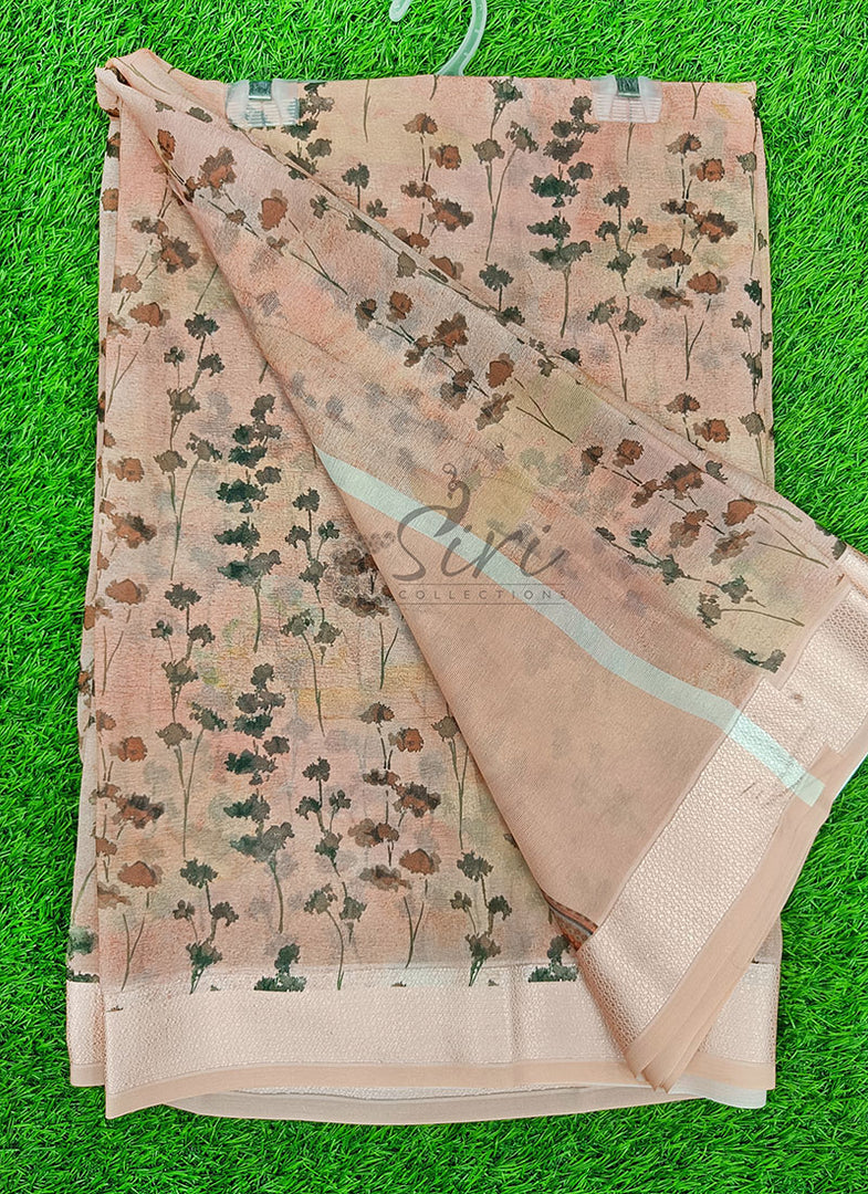 Lovely Digital Print Shimmer Chiffon Saree