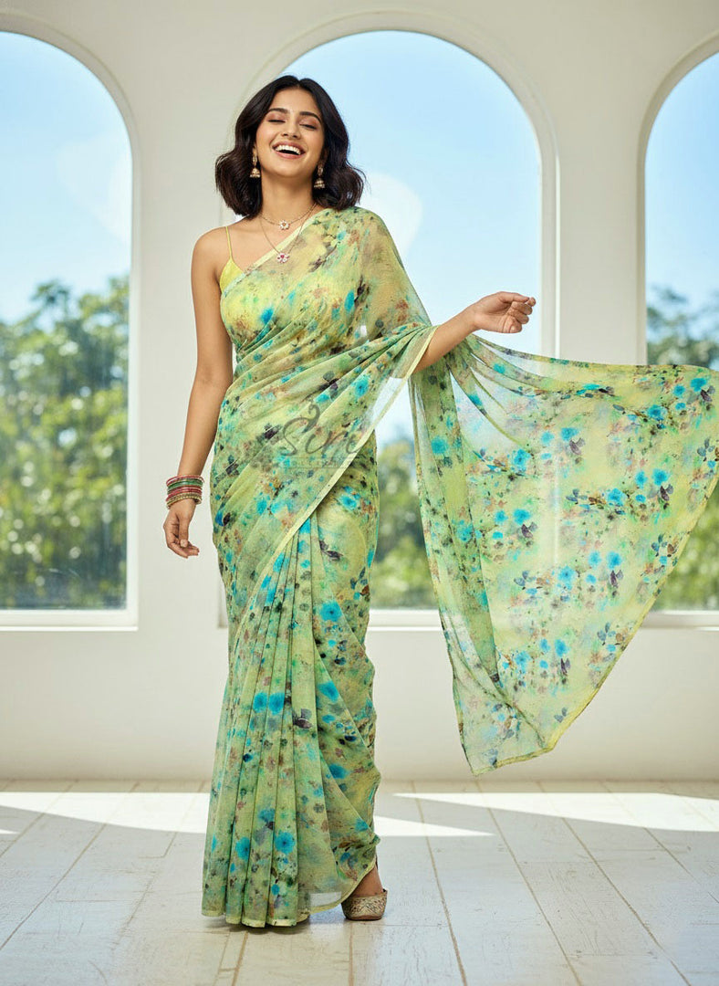 Beautiful Digital Print Nara Chiffon Saree with Blouse
