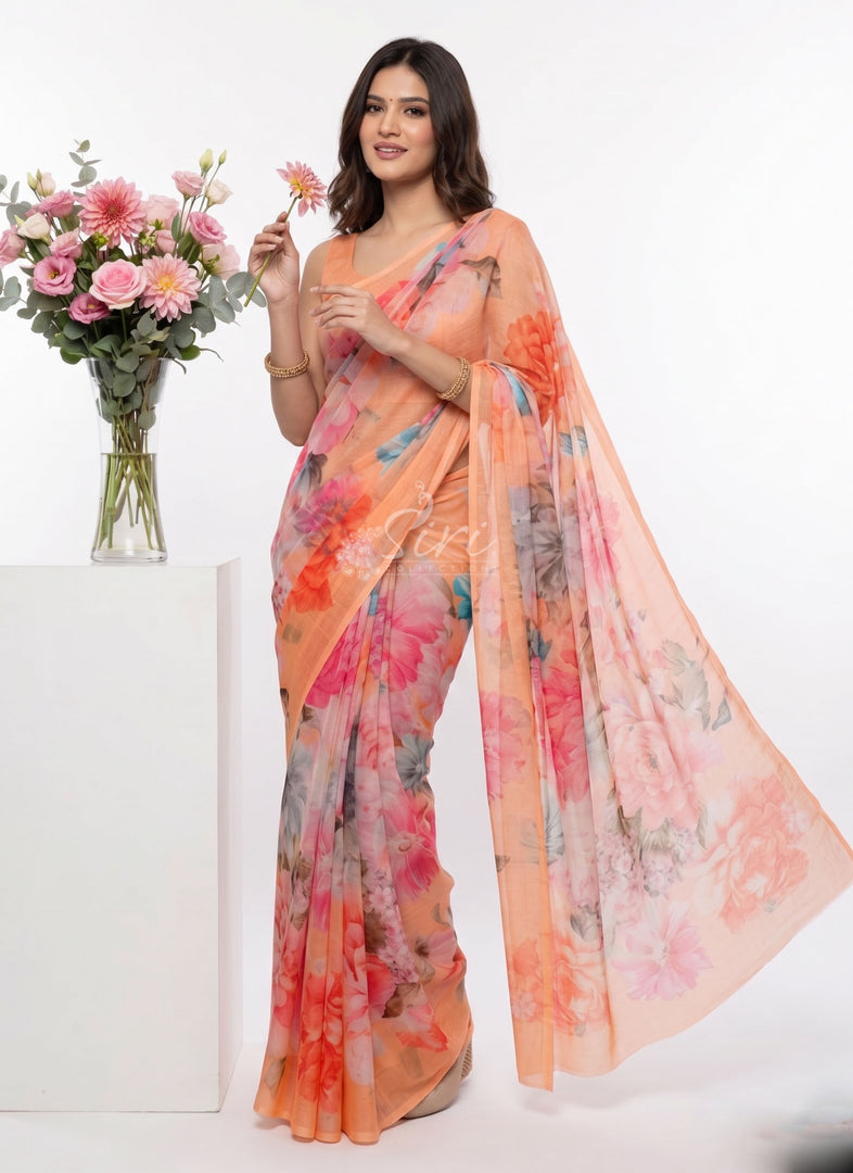 Beautiful Digital Print Nara Chiffon Saree with Blouse