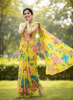 Load image into Gallery viewer, Beautiful Digital Print Nara Chiffon Saree with Blouse
