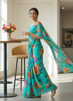 Load image into Gallery viewer, Beautiful Digital Print Nara Chiffon Saree with Blouse
