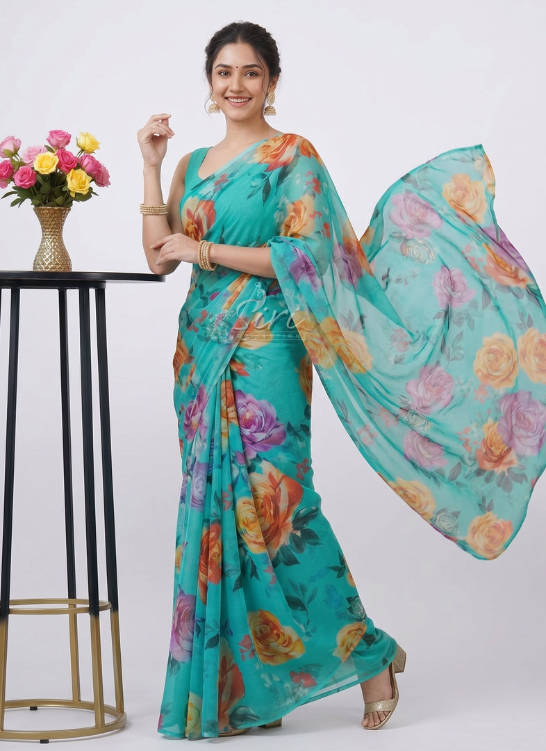 Beautiful Digital Print Nara Chiffon Saree with Blouse