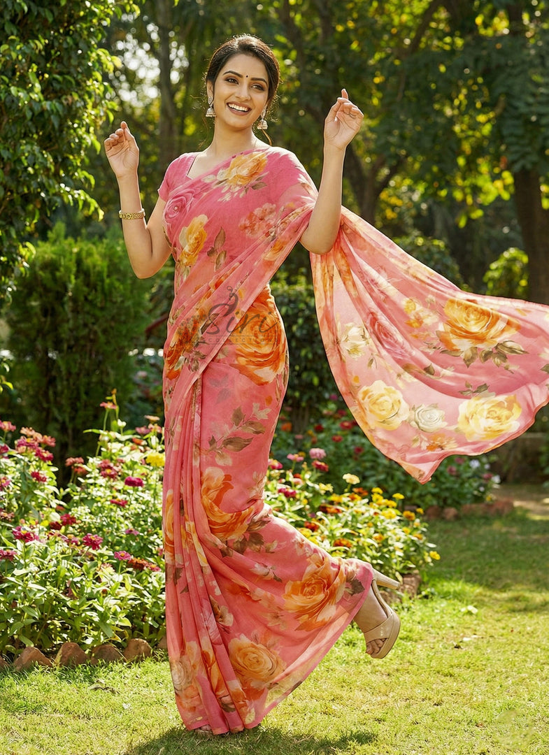 Beautiful Digital Print Nara Chiffon Saree with Blouse