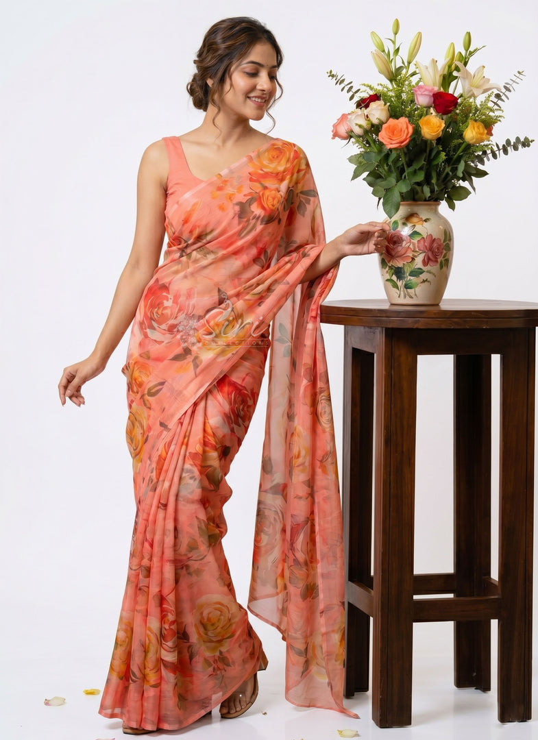 Beautiful Digital Print Nara Chiffon Saree with Blouse