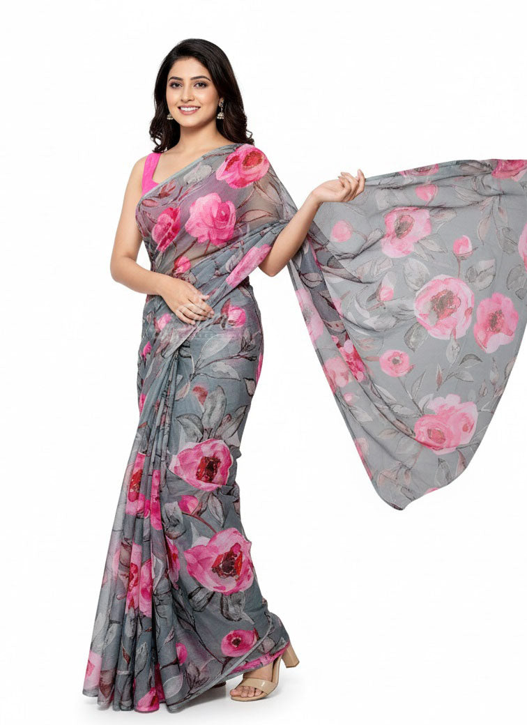 Beautiful Digital Print Nara Chiffon Saree with Blouse