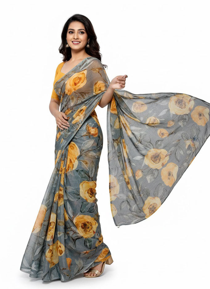 Beautiful Digital Print Nara Chiffon Saree with Blouse