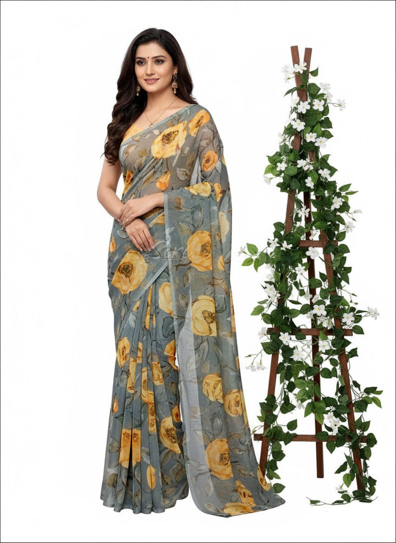 Beautiful Digital Print Nara Chiffon Saree with Blouse