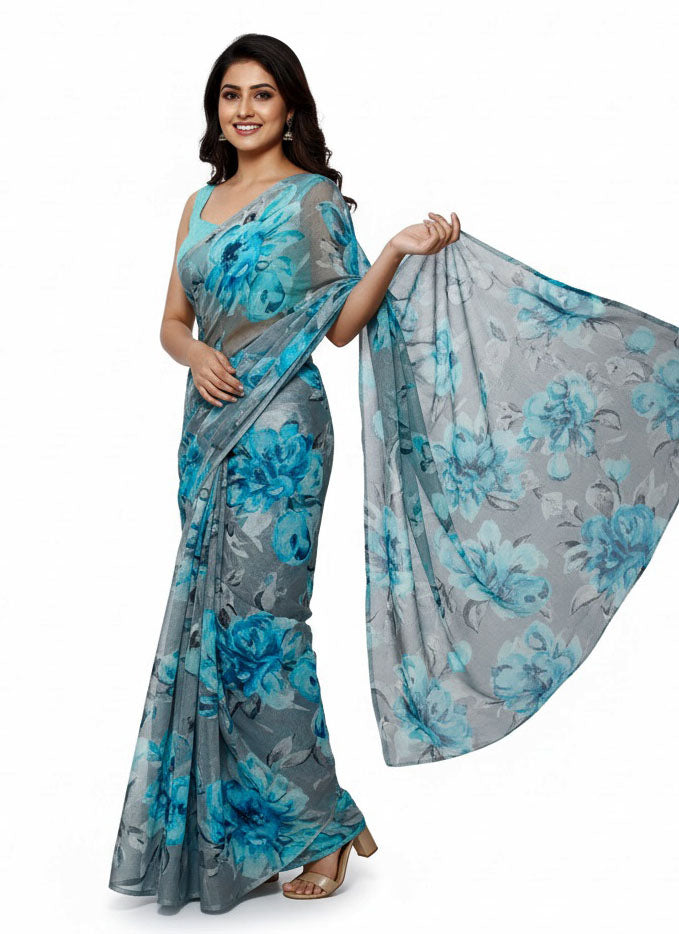 Beautiful Digital Print Nara Chiffon Saree with Blouse
