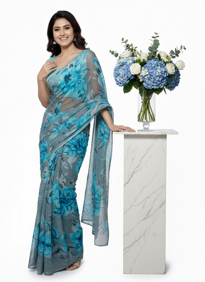 Beautiful Digital Print Nara Chiffon Saree with Blouse