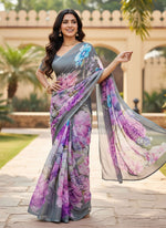 Load image into Gallery viewer, Beautiful Digital Print Nara Chiffon Saree with Blouse
