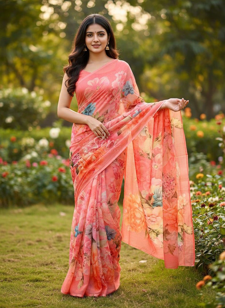 Beautiful Digital Print Nara Chiffon Saree with Blouse