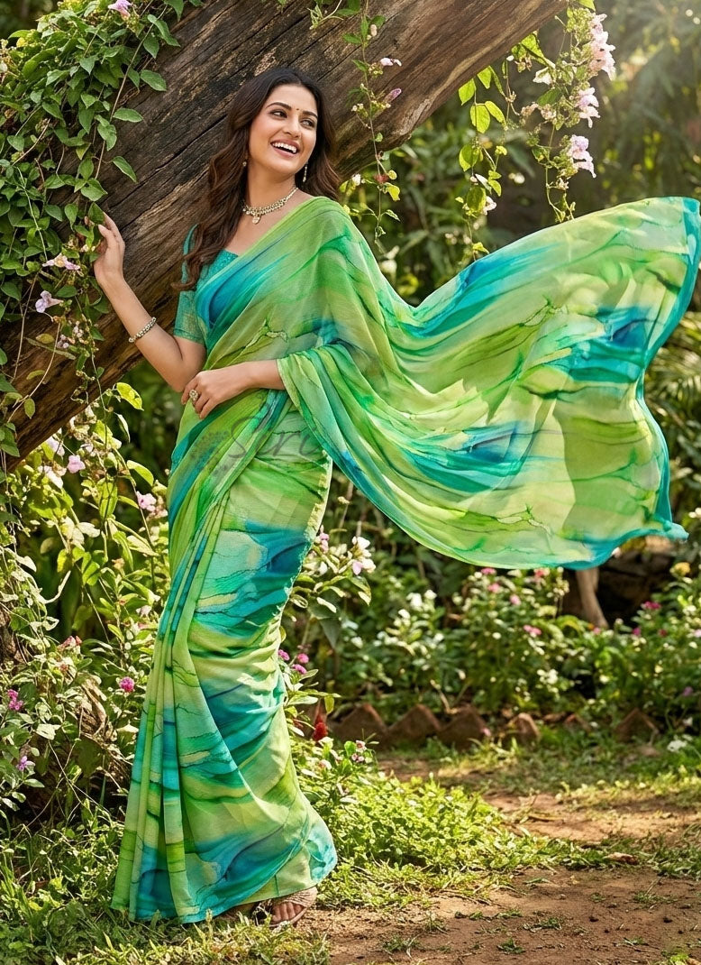 Beautiful Digital Print Nara Chiffon Saree with Blouse