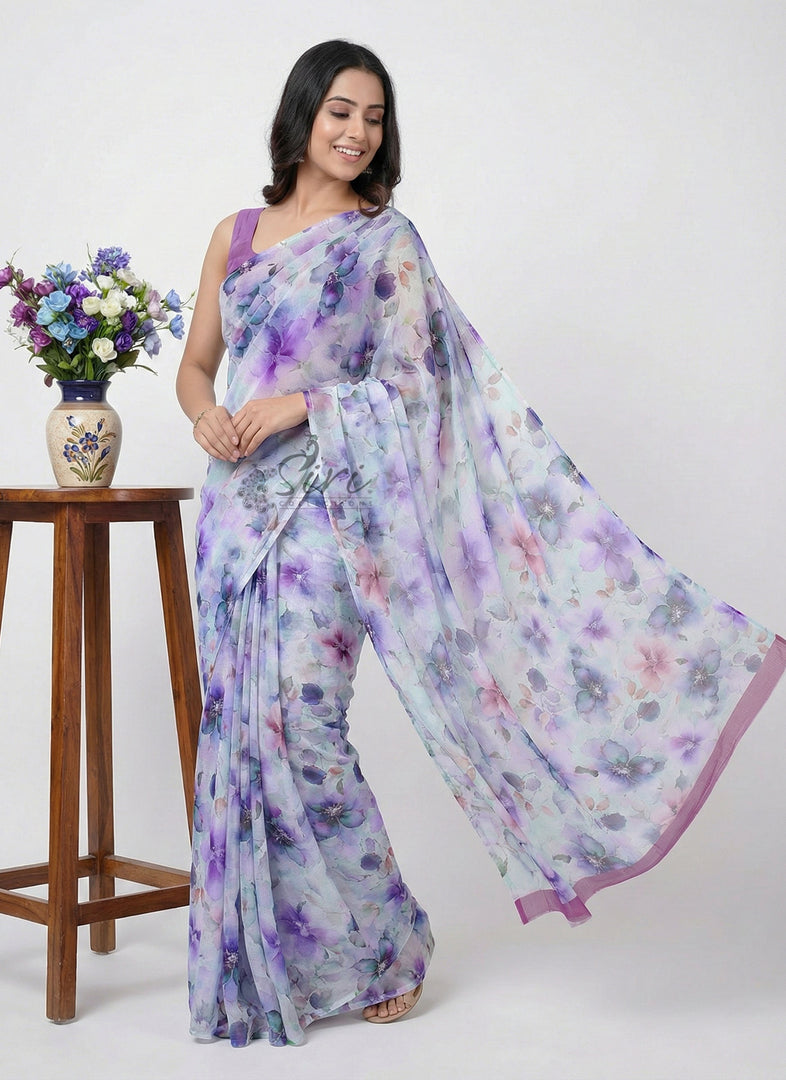 Beautiful Digital Print Nara Chiffon Saree with Blouse