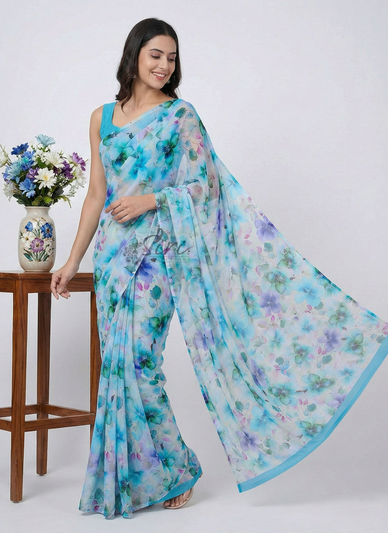 Beautiful Digital Print Nara Chiffon Saree with Blouse