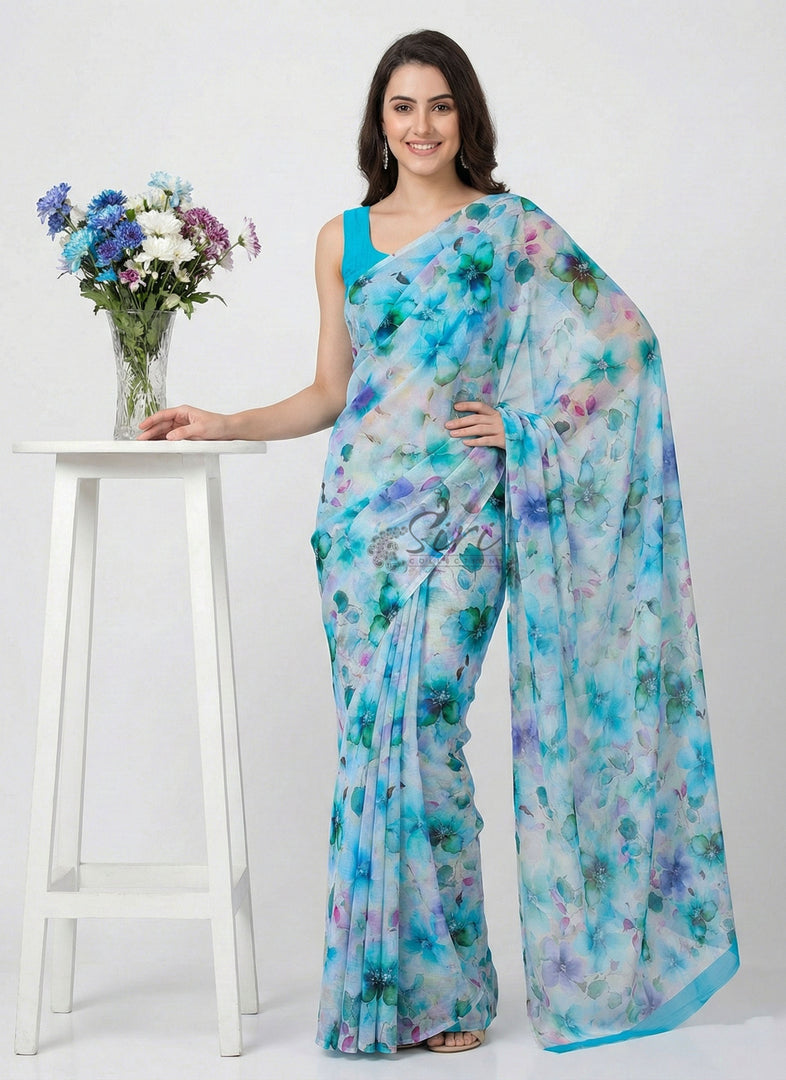 Beautiful Digital Print Nara Chiffon Saree with Blouse
