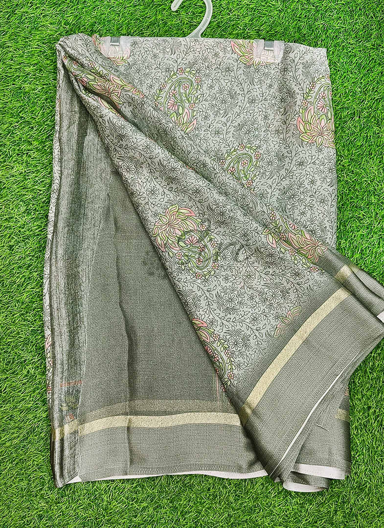Beautiful Digital Print Chiffon Saree in Satin Borders