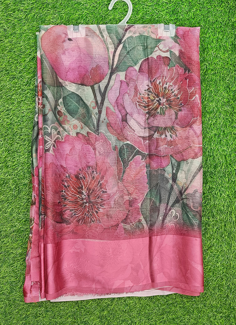 Lovely Premium Digital Print Chiffon Saree in Satin Finish Border
