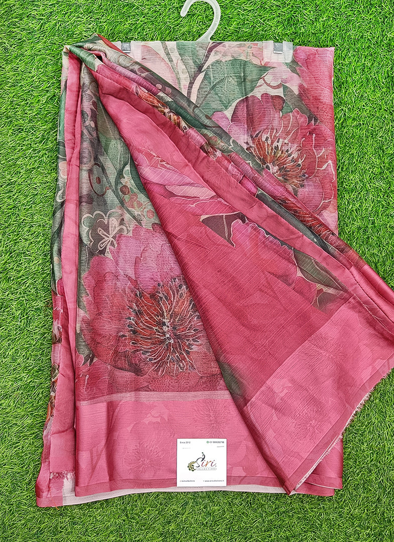 Lovely Premium Digital Print Chiffon Saree in Satin Finish Border